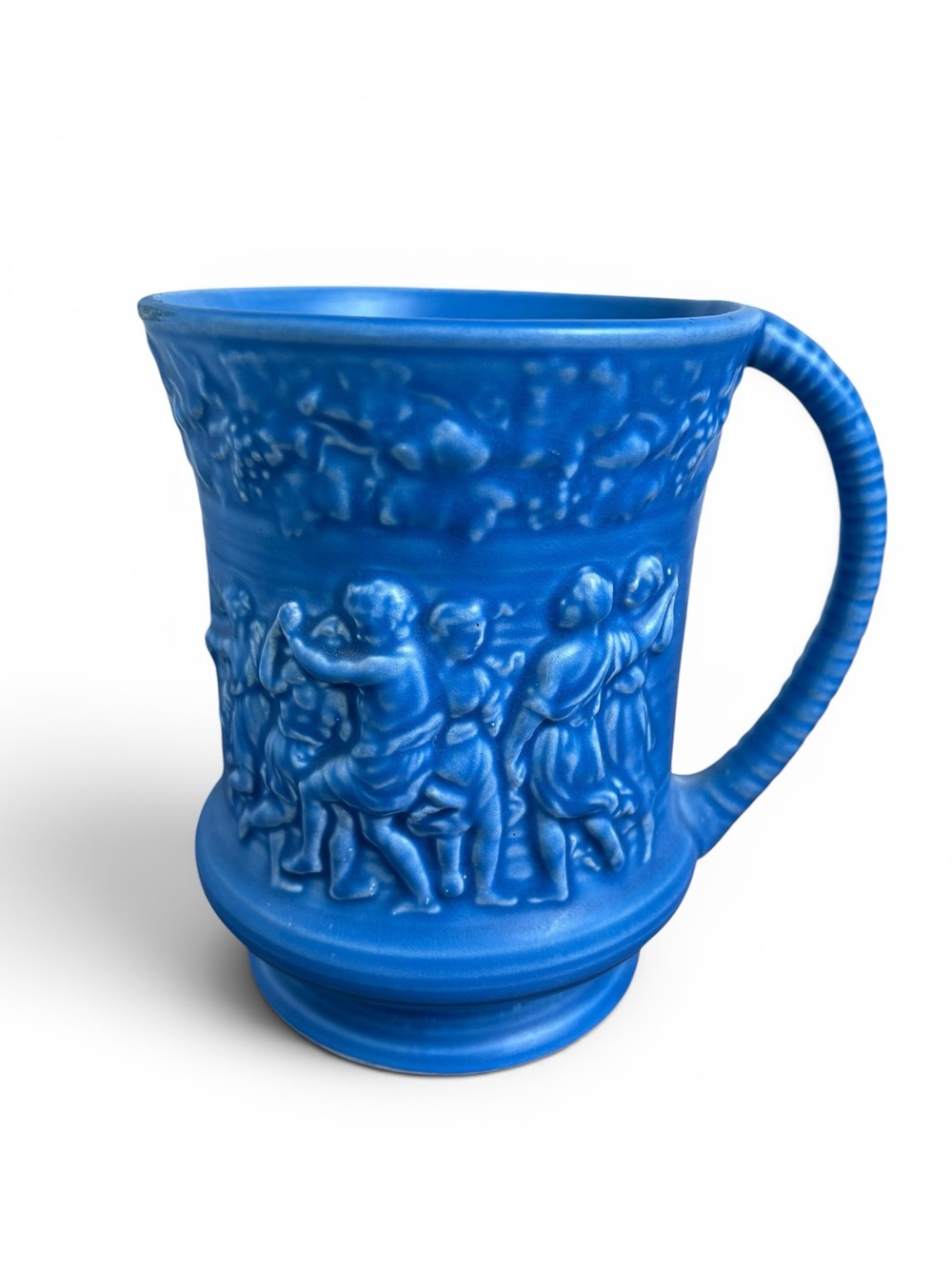 Vintage Blue Ceramic Relief Tankard Vase Made in England
